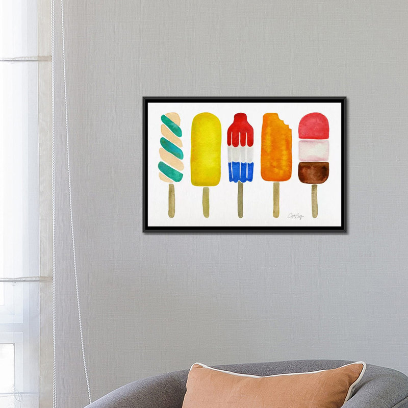 «Popsicles» de Davian, impression sur toile tendue, H 18 po x l 26 po x P 1,5 po, Toile avec cadre noir, Pas de tapis