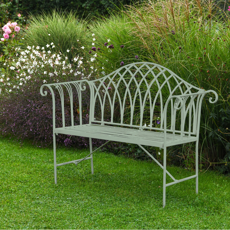 Versailles Wrought Iron Garden Outdoor Bench, Antique White