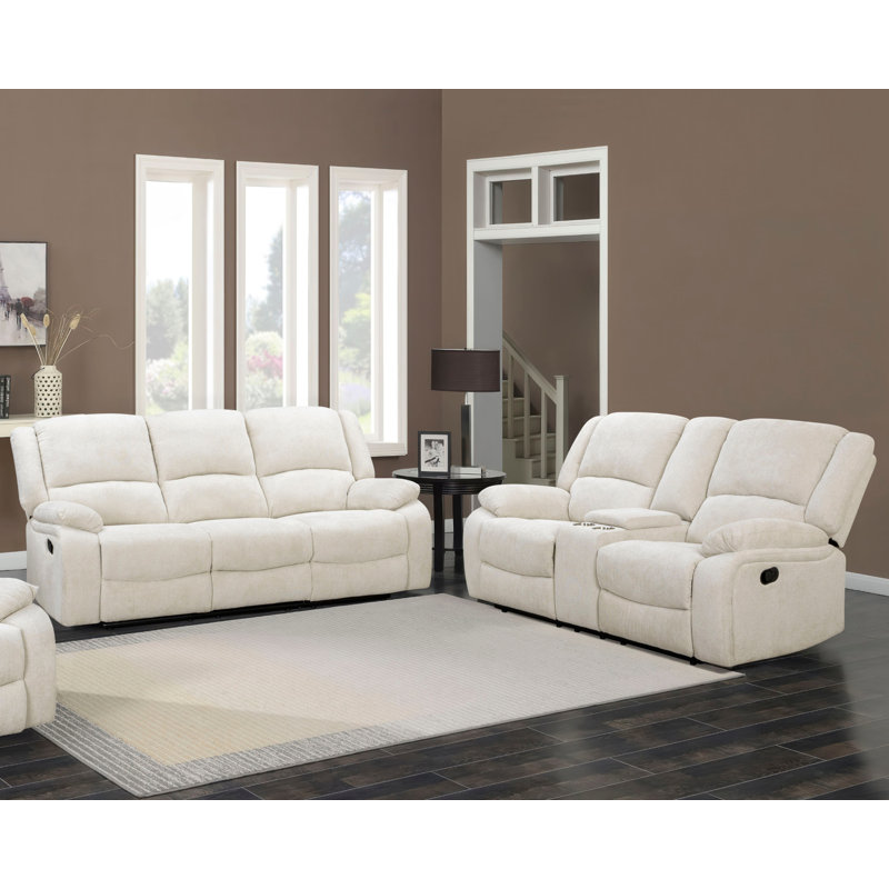 Roundhill Furniture Blitz Transitional 2-Piece Living Room Reclining Set, Sofa And Loveseat, Beige