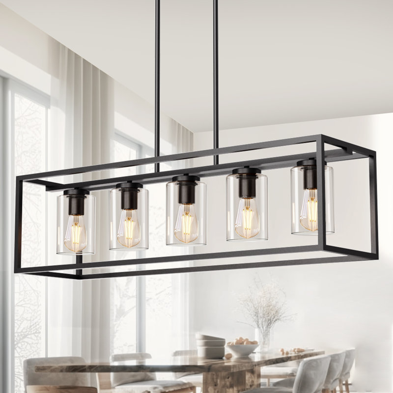 Saramarie 5 - Light Matte Black Kitchen Island Pendant with Clear Glass Shade