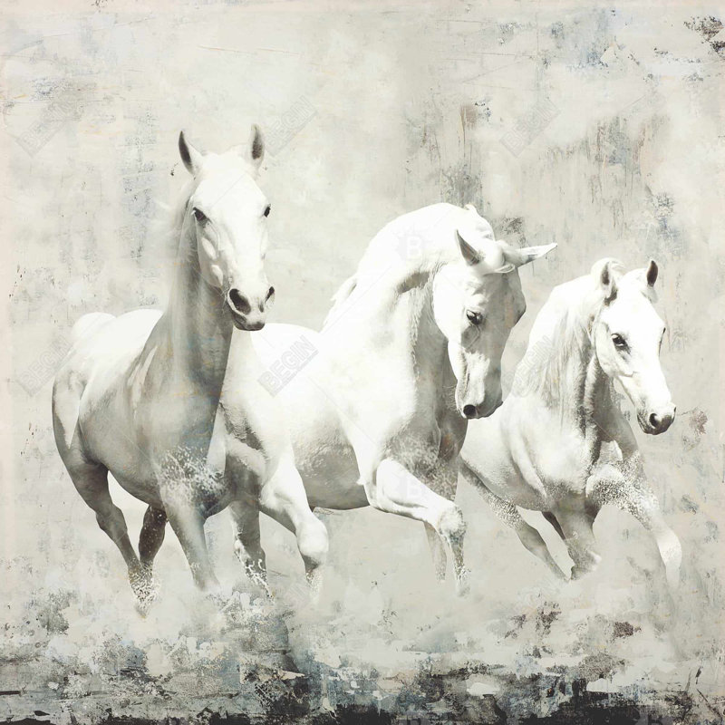 "Trois chevaux blancs qui courent" sur toile