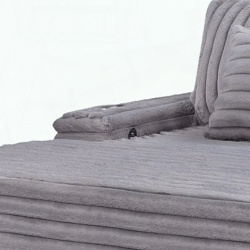 Chaise longue surdimensionnée en velours côtelé - Porte-gobelets et USB - Gris