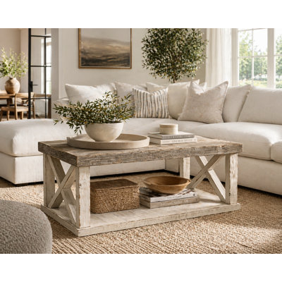 Mercantile 40'' Solid Wood Coffee Table with Shelf (White Combo)