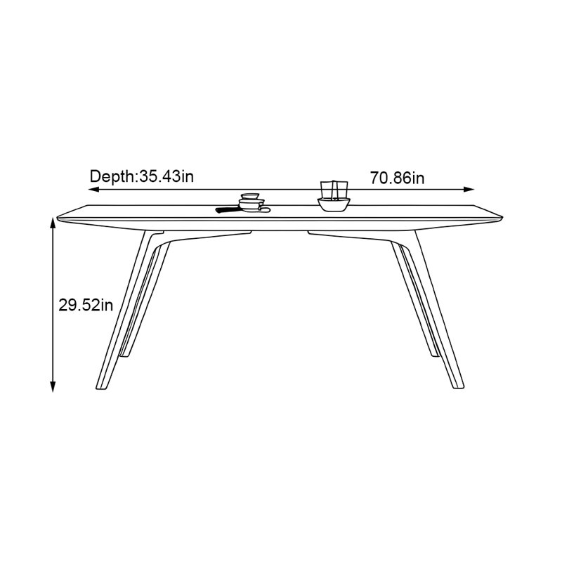 Rectangular household bright white dining table, 29.52"H x 70.86"L x 35.43"W