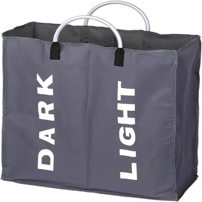 Double Compartment Large Fabric Laundry Basket With Handles (Dark Grey)