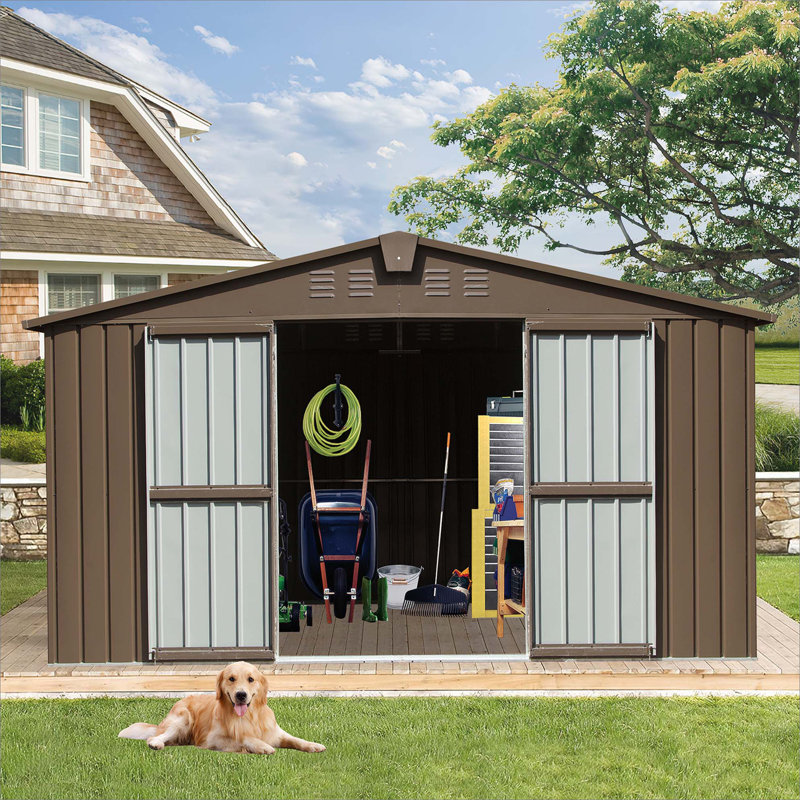 Backyard Storage Shed With Frame & Windows, 78.79" H x 138.11" W x 109.88" D, Brown