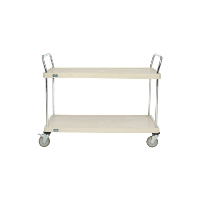 Chariot utilitaire solide en plastique à 2 tablettes avec 2 roulettes de frein