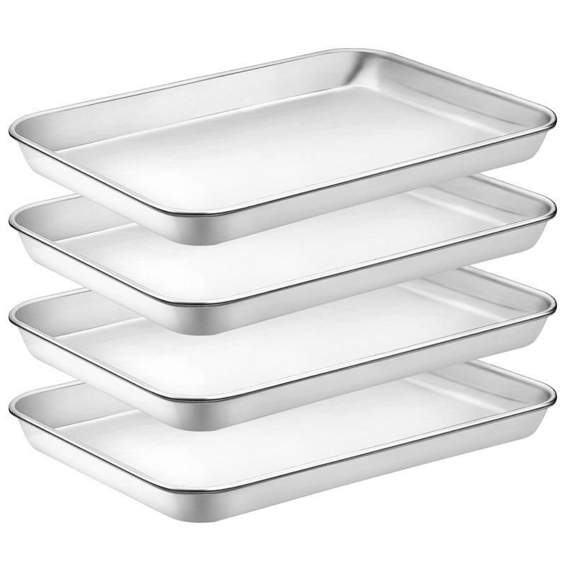 4 Pieces Baking Sheet Pan Tray, Stainless Steel Small Cookie Sheets For Baking,Warp Resistant & Heavy Duty & Rust Free Baking Pans Set