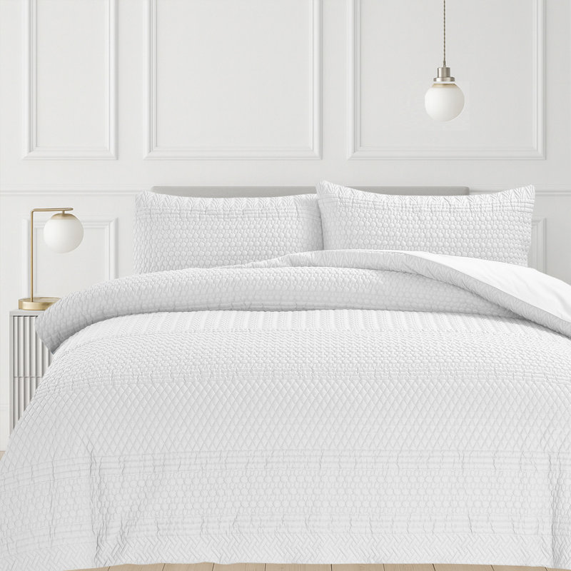 3D Embossed Allover Pattern Paloma Duvet Set, 2, Single Duvet Cover Set, White