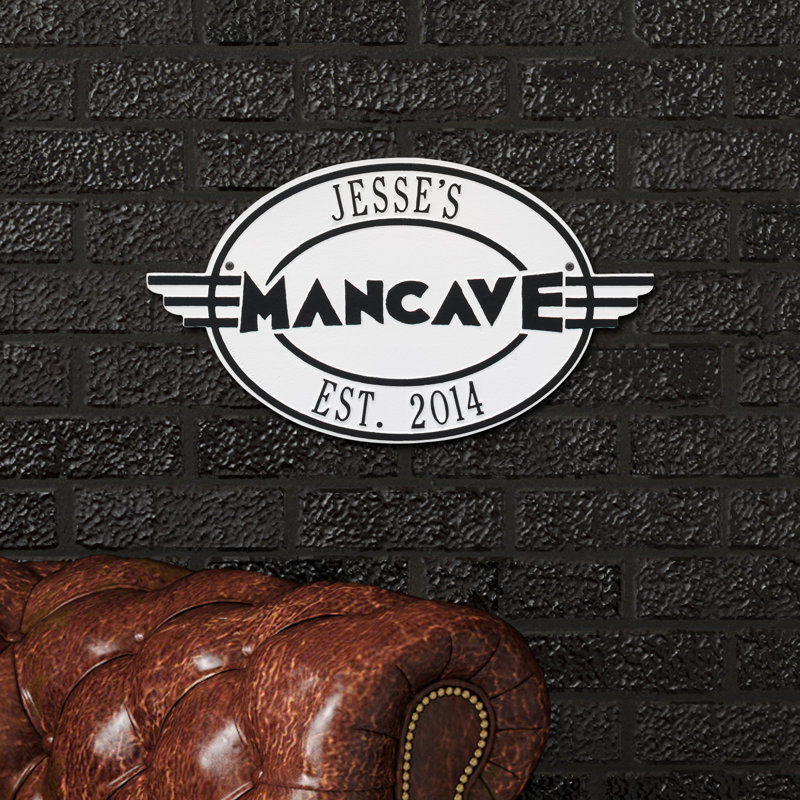 Décoration murale à plaque personnalisable man cave Moderno, Oui, Gris / Noir