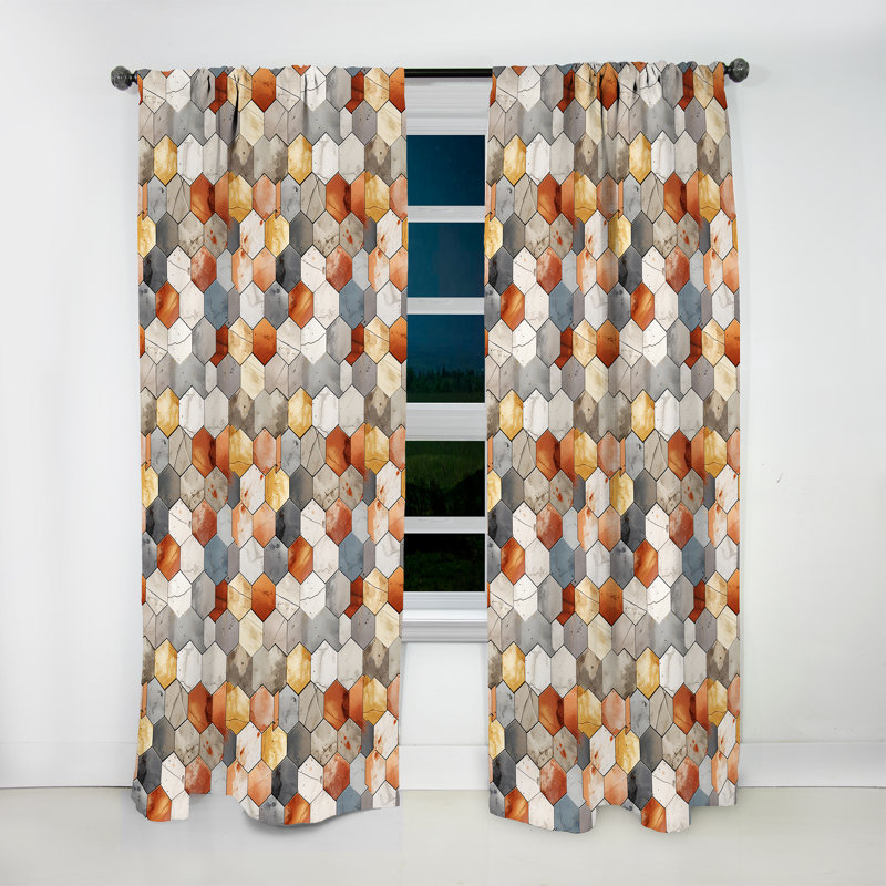 Motif rustique hexagonal Boho - Rideau abstrait - Rideau géométrique obscurcissant - 1 panneau, L 52 po x L 90 po
