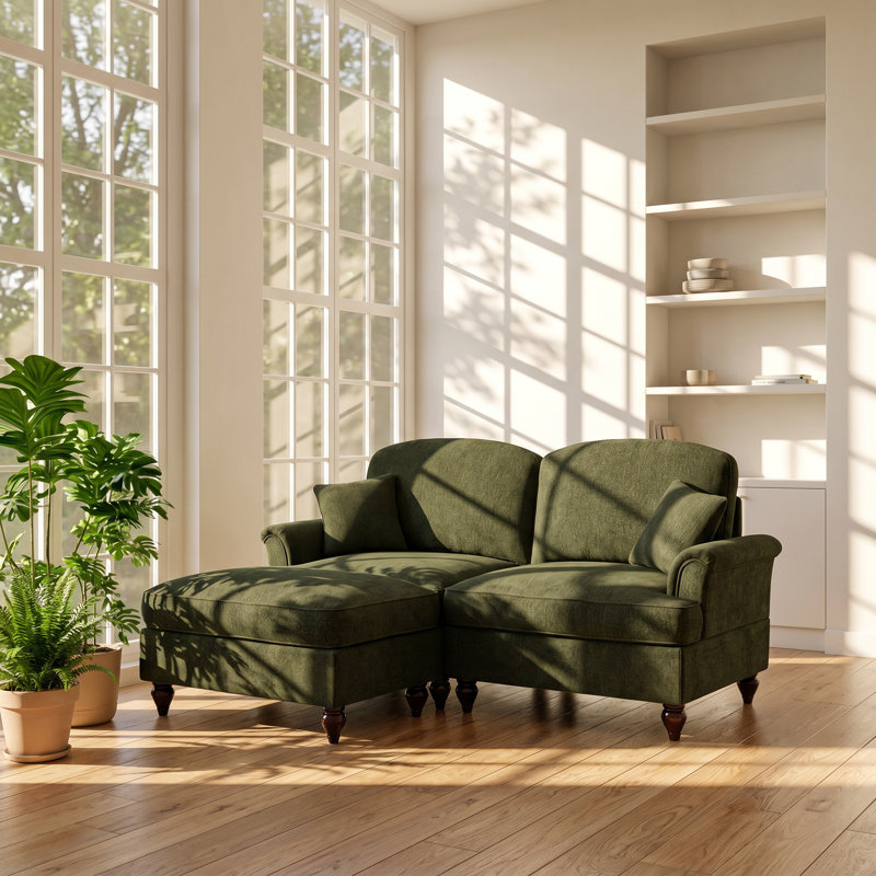Canapé modulaire en chenille à bras évasé l 76,4 po x P 55,1 po x H 36,6 po Elegance, Green Chenille