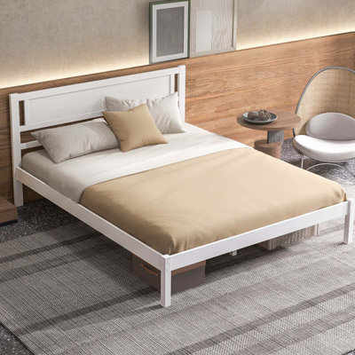 Winston Porter Wooden Platform Bed With 12 Slats Headboard & Under Bed Storage White
