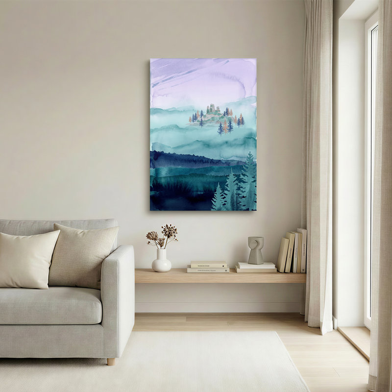 «Layered Teal Mountains and Pine Trees», reproduction d'art sur toile, H 40 po x l 28 po