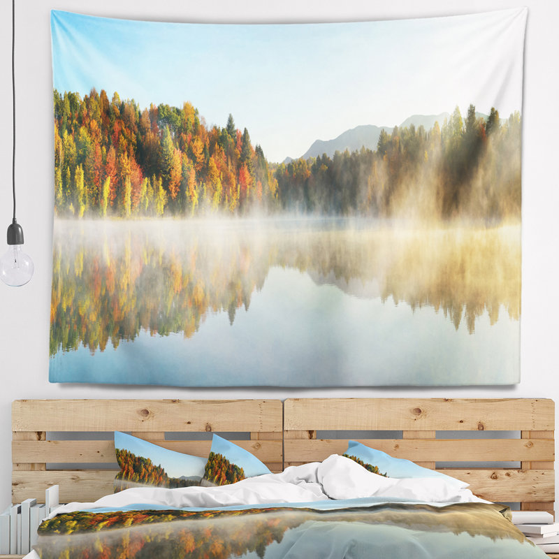Tapisserie panoramique paysage marin brouillard d'automne paysage marin, H 68 po x l 80 po