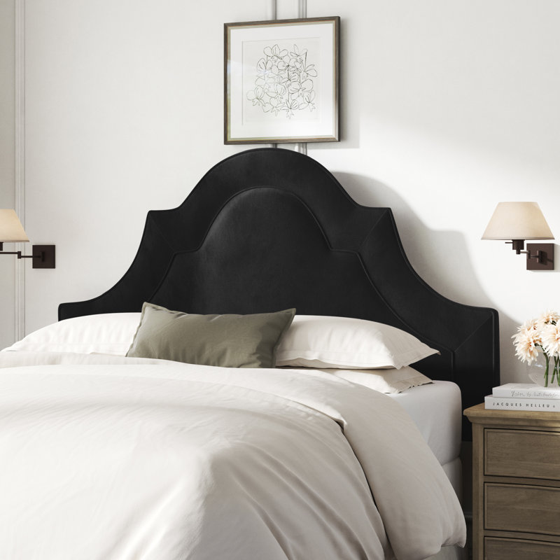 Tête de lit tapissier en velours Aurella, Velours performance noir classique, Grand
