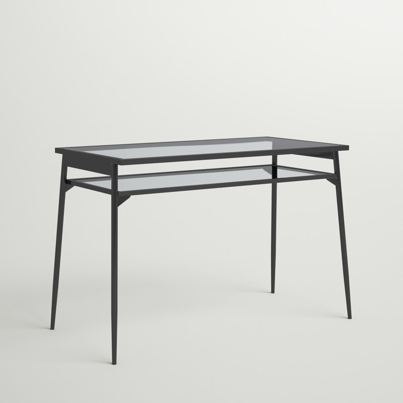 Latonnia Glass Top Metal Base Writing Desk, Black