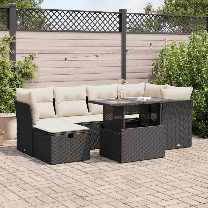Ensemble de canapé de jardin Vidaxl PE rotin noir grand matériaux résistants aux rayons UV