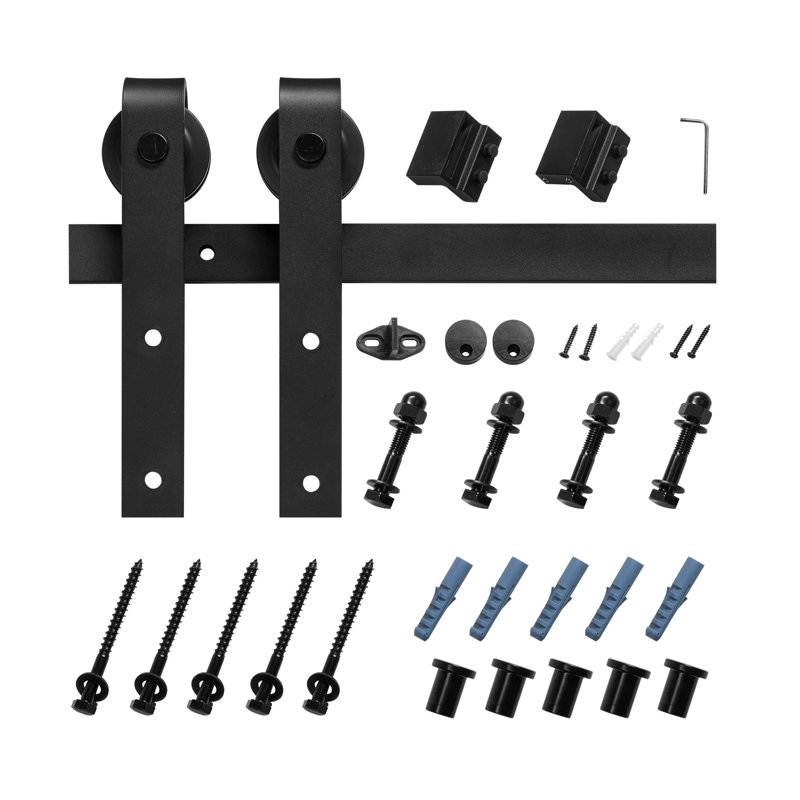 Ensemble de quincaillerie de porte de grange coulissante 8 pi pour porte de grange coulissante simple argent, Noir mat