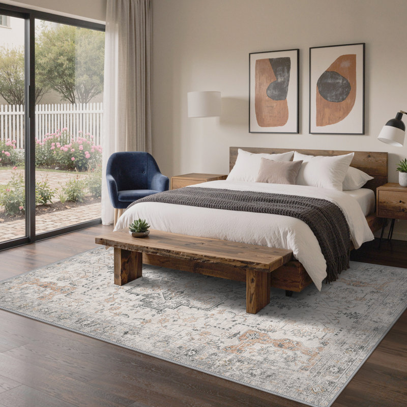 Roehit Oriental Performance Machine Washable Area Rug, Rectangle 8' x 10', Light Taupe Brown
