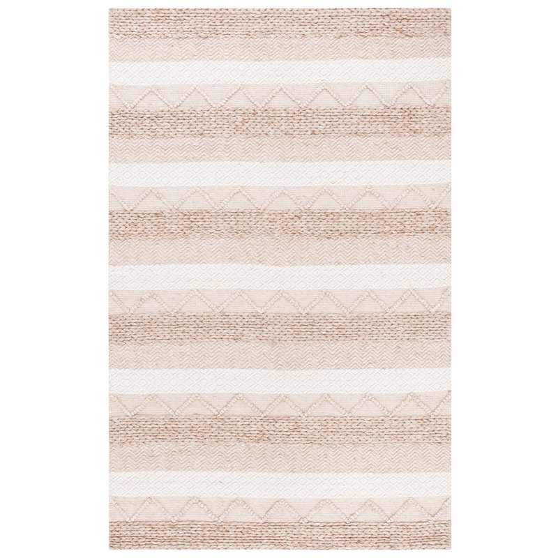 Laine tissée à la main / viscose / coton jacques. Tapis rayé beige, Rectangle 9 pi x 12 pi