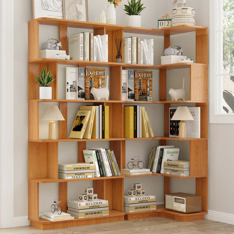 Set Of 2 Free Combination Bookcase Space Saving Corner Bookshelf 55Cm Plus 80Cm Length Dark OAK Color And Other 4 Colors For Option