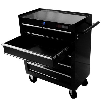5 Drawer Garage Tool Storage With Lockable Function & 4 Wheels, Black 5 Chest Feature And Wheels For Space Organization