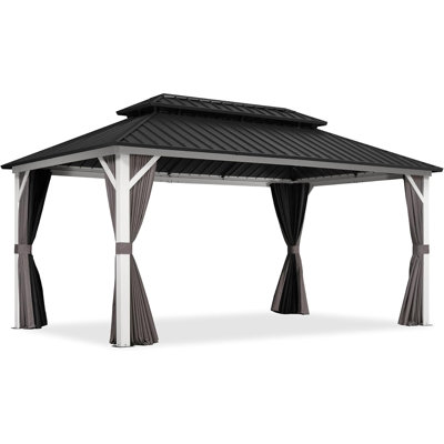 PURPLE LEAF 10' X 16' Hardtop Gazebo Metal Double Roof White Aluminum Frame Outdoor Heavy Duty Gazebo With Curtain And Netting For Patio Garden And Backyard, Grey