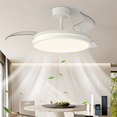 106cm Modern Retractable Bladeless Ceiling Fan with Dimmable LED Light and Remote Control