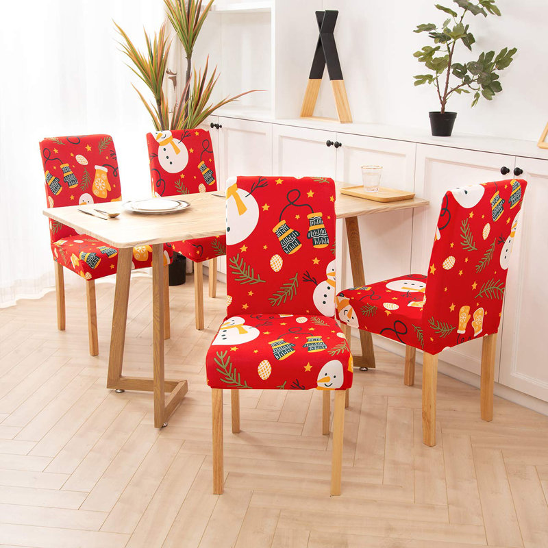 Housse pour chaise de salle à manger, Rouge avec bonhomme de neige