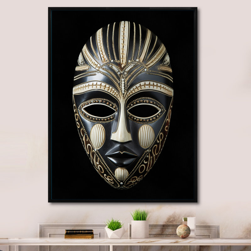 " Ethnical Traditional African Mask XI ", Black Floater Framed, 20" H x 12" W x 1" D