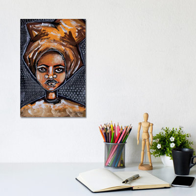 Brown Gele by Akaimi The Artist - Wrapped Canvas Print