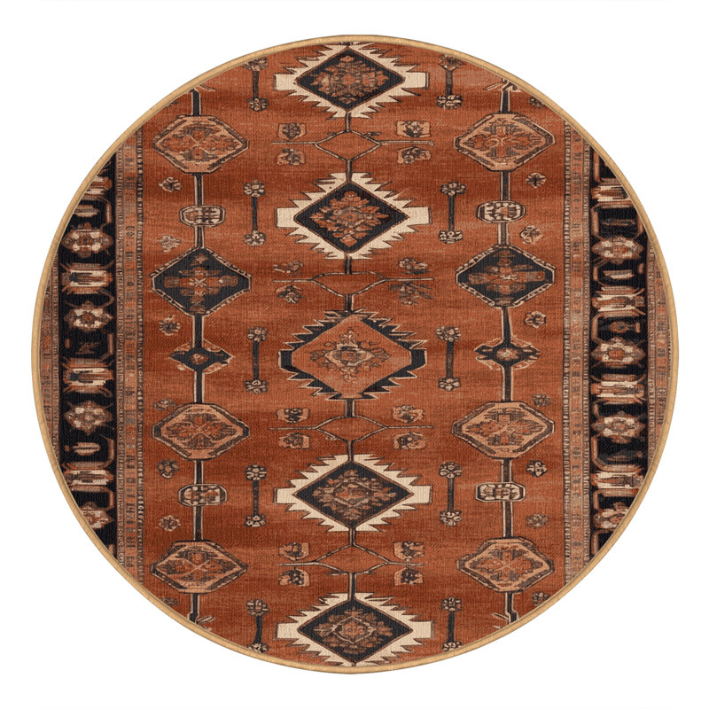 Machine Washable Persian Brown Area Rug, Round 6'