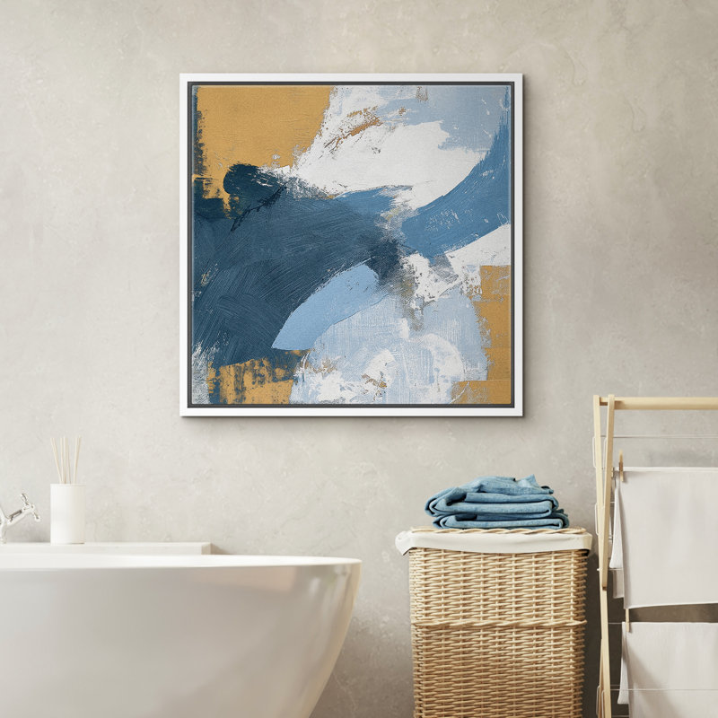 Abstrait bleu, jaune, moderne, contemporain, encadré de chambre à coucher, décorations murales sur toile, H 16 po x l 16 po