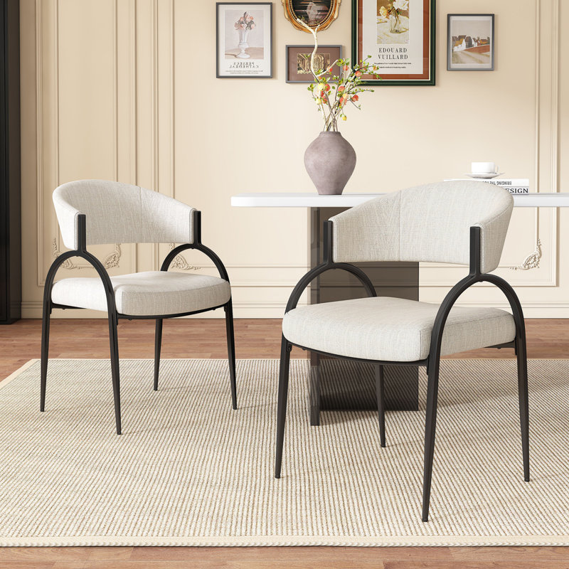 Chaises de salle à manger rembourrées avec pieds en métal (ensemble de 2), Beige