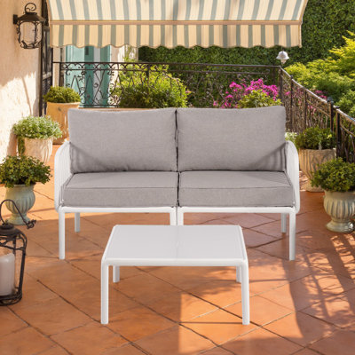 2-Piece Outdoor Plastic Loveseat and Coffee Table Set with Thick Cushions