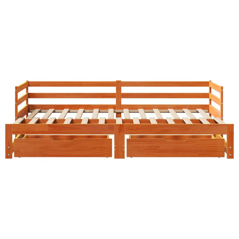 Blasingim Solid Wood with Trundle, Wax Brown, European Single (90 x 200cm)