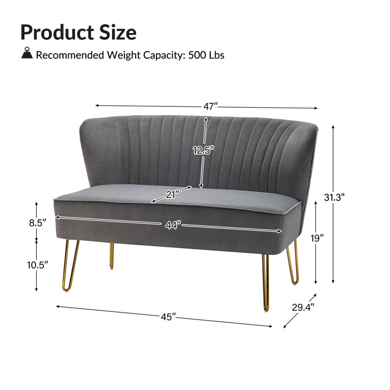 Euclid Upholstered 45'' Loveseat, Gray Velvet