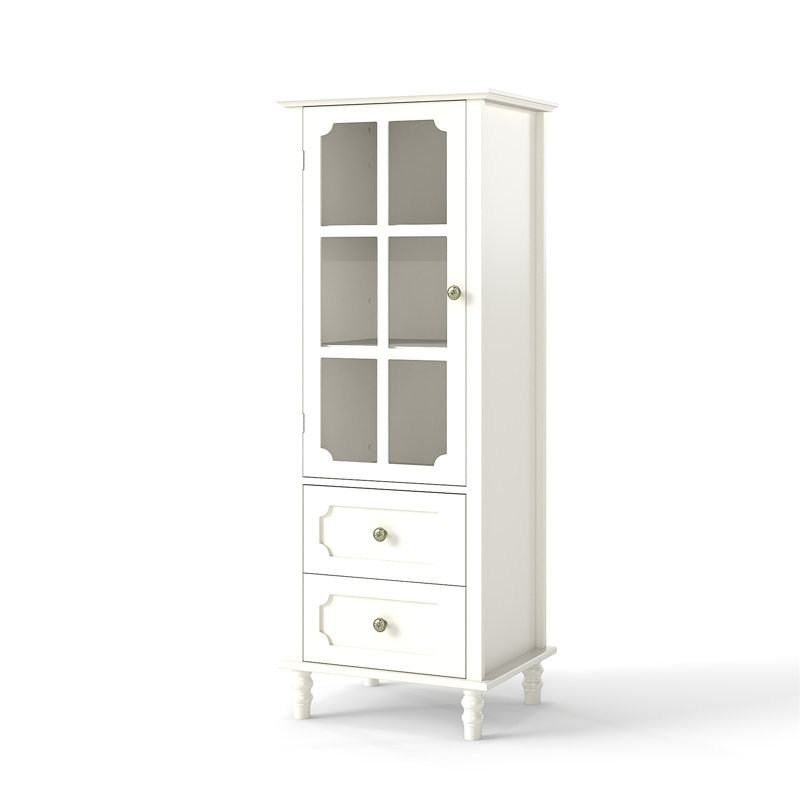 Buffet minimalisme avec portes en verre et double tiroir, Blanc crémeux