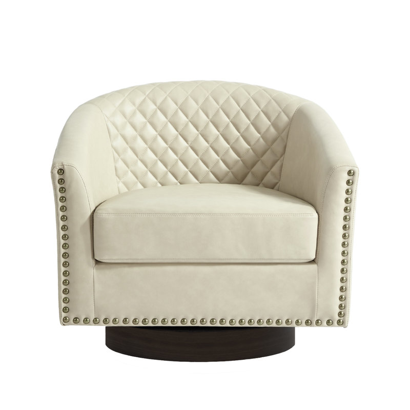 75.2Cm Wide Tufted Swivel Barrel Chair, Beige