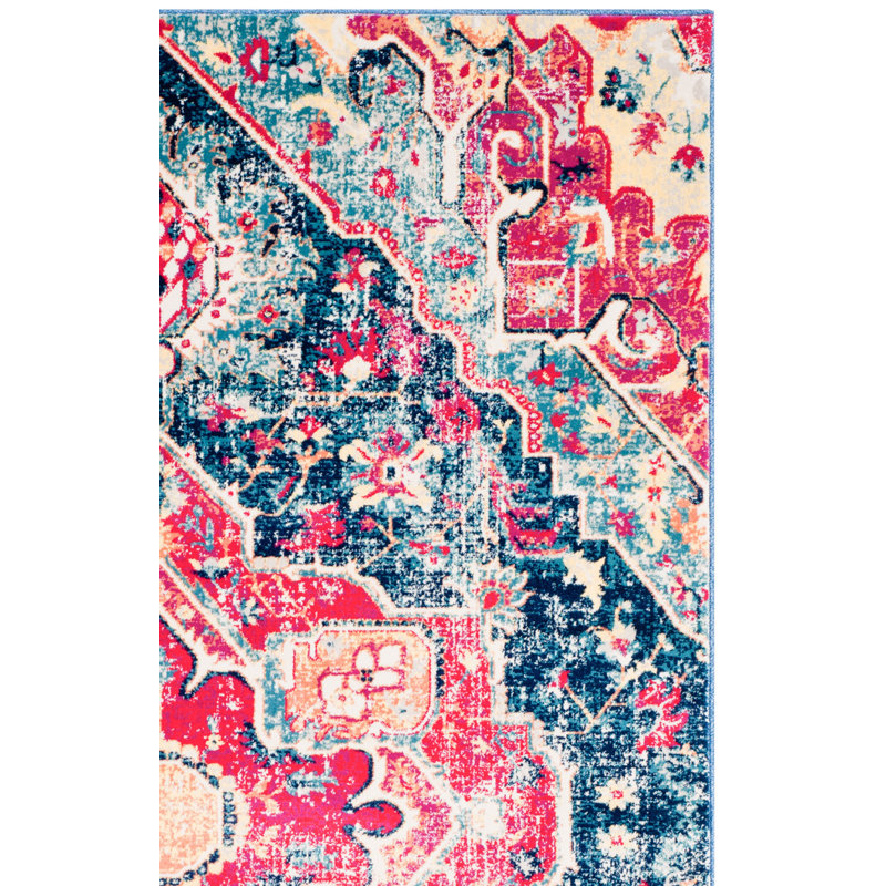 Tapis bleu / fuchsia Annette, Rectangle 5 pi 1 po x 7 pi 6 po
