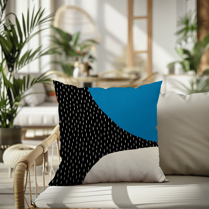 Coussin carré intérieur / extérieur pia, H 15 po x l 15 po, Turquoise / noir / blanc cassé