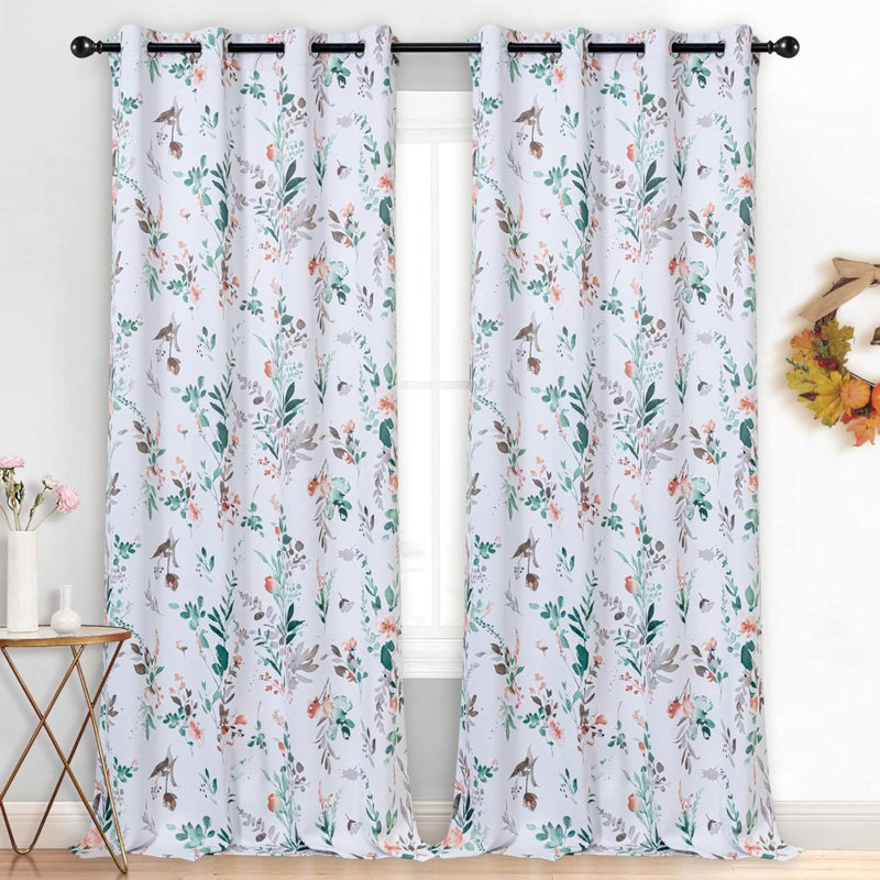 Curtains For Living Room Floral Thermal Insulated Light Blocking Grommet Drapes 2 Panels, Orange/Gray