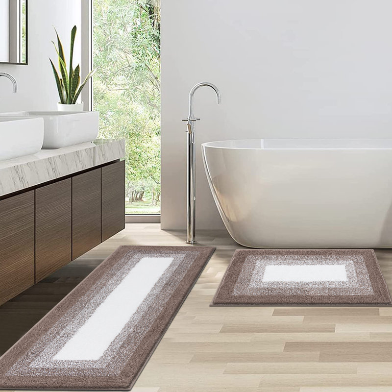 Geometric Super Soft & Absorbent Washable Bathroom Mat Set of 2, Coffee