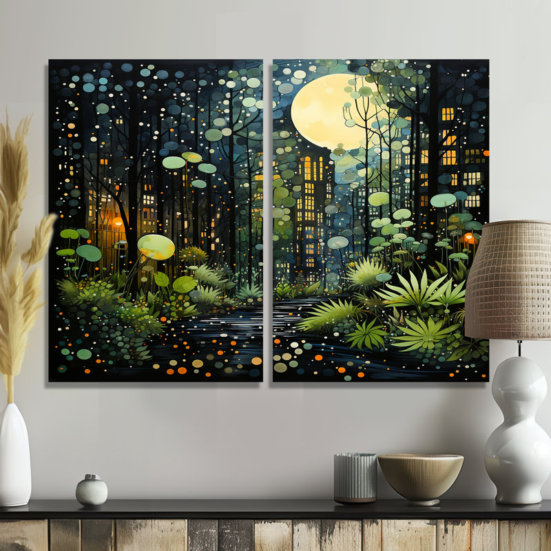 Vert et jaune, Urban Jungle II - ensemble d'art mural moderne de 2, 36" H x 48" W, Wrapped Canvas, Does Not Apply