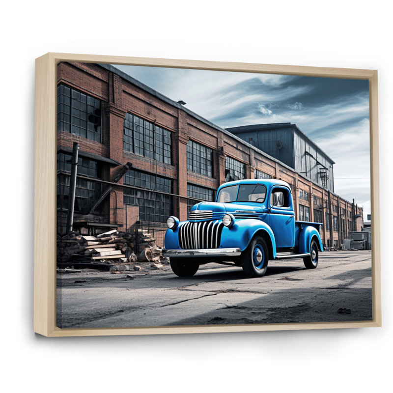 Blue Pickup Truck Industrial Drive I - Transportation Canvas Wall Art, 30" H x 40" W, Cadre naturel flottant