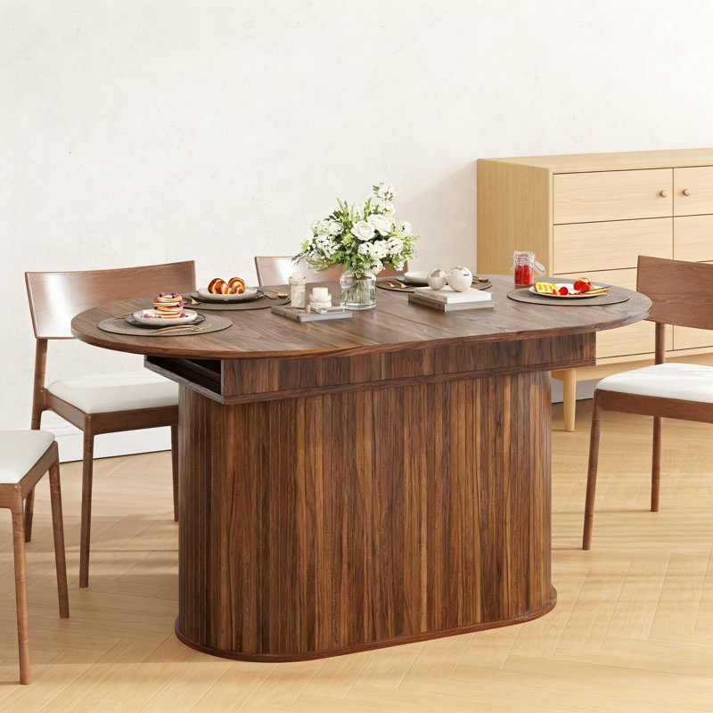 55.11"-70.86" Extendable Dining Table, With Striped Legs For Living Room & Kitchen, Walnut