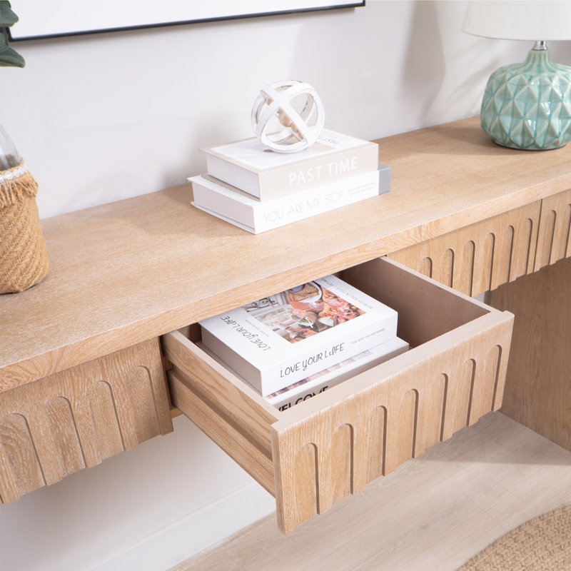 Console moderne à 4 tiroirs - Table d'entrée de 59,2 po au fini bois naturel, Naturel