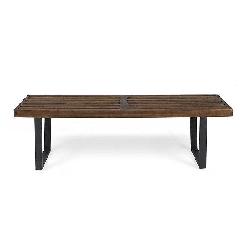 Patio Dining Bench With Iron Legs, Brown/Black