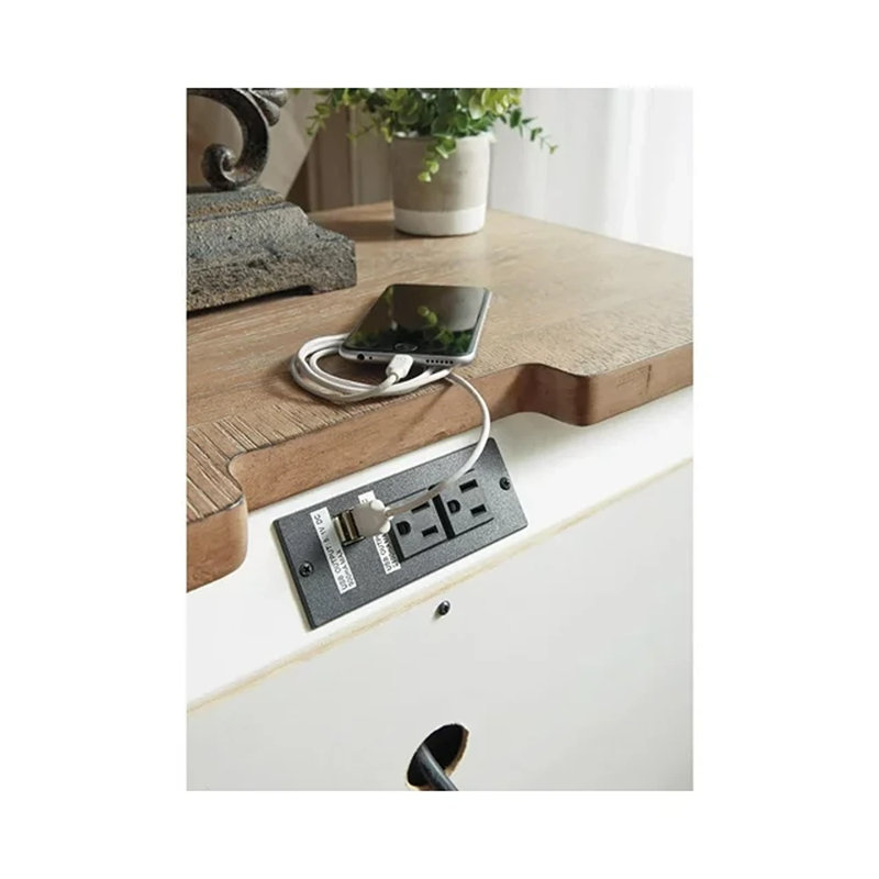 Chipped White & Distressed Wood 3-Drawer Nightstand with USB Ports